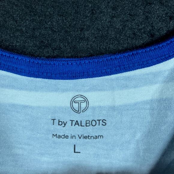 T By Talbots Women Shirt Blue Striped Boat Neck Cross Back Long Sleeve Stretch L - Picture 6 of 12